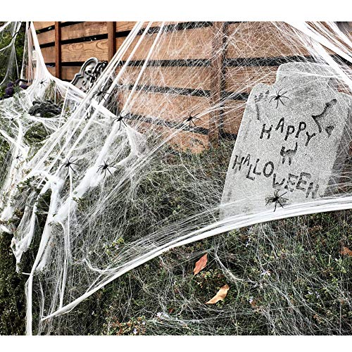 Hifunwu 1500 sqft Spider Webs Halloween Decorations Super Stretch Fake Web Cobwebs with 50 Fake Spiders for Indoor Outdoor Halloween Decoration Supplies