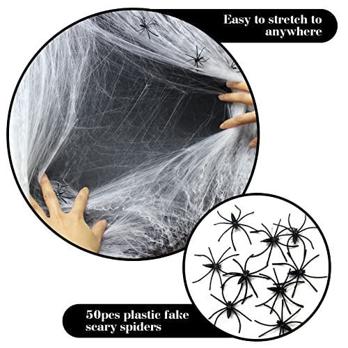 Hifunwu 1500 sqft Spider Webs Halloween Decorations Super Stretch Fake Web Cobwebs with 50 Fake Spiders for Indoor Outdoor Halloween Decoration Supplies