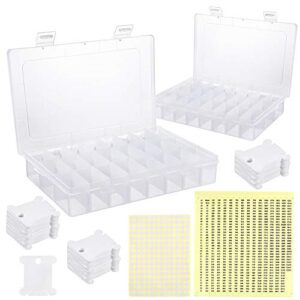 caydo 2 pieces plastic embroidery floss organizer, 24 grids cross stitch thread box with 150 hard floss bobbins 552 floss number stickers and 165 blank stickers