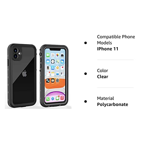 ZWWADR iPhone 11 Waterproof Case with Screen Protector Full Body Protector Shockproof Dustproof Dirtproof Heavy Duty IP68 Waterproof Case for iPhone 11(6.1inch) (Clear)