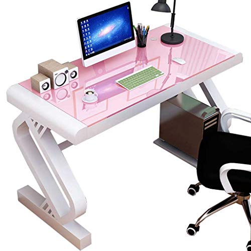 ZYCSKTL Desk Computer Table Modern Large Office Desk,Study Room Tempered Glass Desk, Bedroom Simple Writing Desk, Desktop Home Computer Desk, Easy to Install (Color : Pink, Size : 120 * 60 * 75cm)