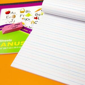 BAZIC Manuscript Writing Pad 50 Sheet 10.5" X 8", Handwriting Learning Practice Workbook, for Beginning, Preschool Grades 1-2 Kids Student, 2-Pack