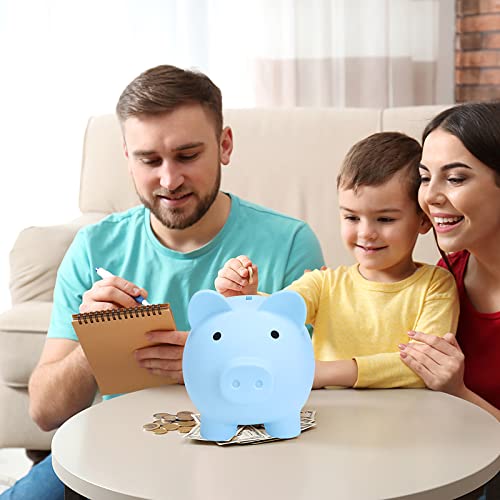 Cute Piggy Bank, Coin Bank for Boys and Girls, Children's Plastic Shatterproof Money Bank，Children's Toy Gift Savings Jar(Blue)