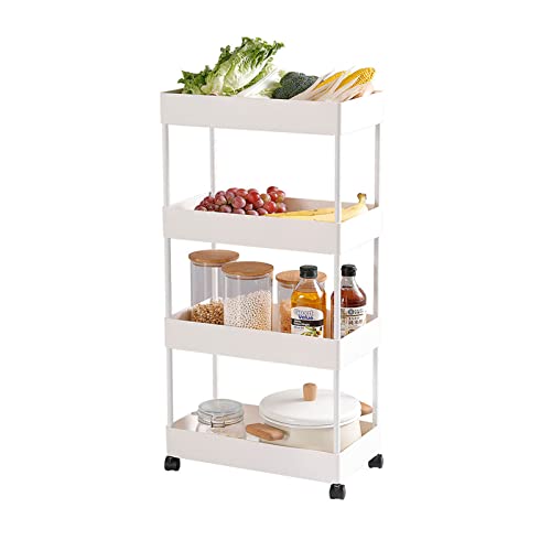 Moxeay 4 Tier Slim Storage Cart Bathroom Utility Cart Mobile Shelving Unit ABS Storage Basket Shelves Rolling Utility Cart Organizer with Caster Wheels for Kitchen Bathroom Laundry Office