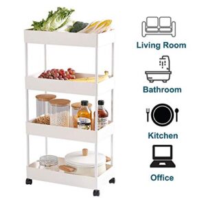 Moxeay 4 Tier Slim Storage Cart Bathroom Utility Cart Mobile Shelving Unit ABS Storage Basket Shelves Rolling Utility Cart Organizer with Caster Wheels for Kitchen Bathroom Laundry Office