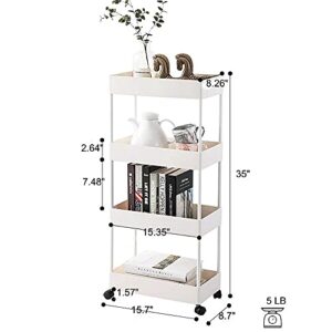 Moxeay 4 Tier Slim Storage Cart Bathroom Utility Cart Mobile Shelving Unit ABS Storage Basket Shelves Rolling Utility Cart Organizer with Caster Wheels for Kitchen Bathroom Laundry Office