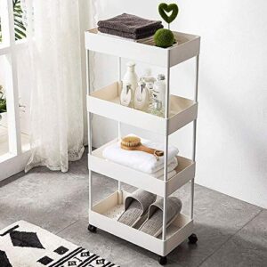 Moxeay 4 Tier Slim Storage Cart Bathroom Utility Cart Mobile Shelving Unit ABS Storage Basket Shelves Rolling Utility Cart Organizer with Caster Wheels for Kitchen Bathroom Laundry Office