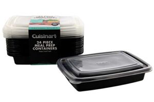 cuisinart 1 compartment meal prep containers, 24 piece, set of 12 bpa free food storage containers with lids-reusable, stackable bento box containers-microwave, dishwasher, freezer safe-black, 28.75oz