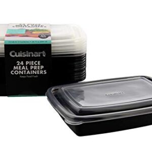 Cuisinart 1 Compartment Meal Prep Containers, 24 Piece, Set of 12 BPA Free Food Storage Containers with Lids-Reusable, Stackable Bento Box Containers-Microwave, Dishwasher, Freezer Safe-Black, 28.75oz