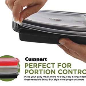 Cuisinart 1 Compartment Meal Prep Containers, 24 Piece, Set of 12 BPA Free Food Storage Containers with Lids-Reusable, Stackable Bento Box Containers-Microwave, Dishwasher, Freezer Safe-Black, 28.75oz