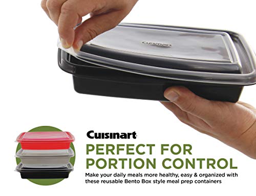 Cuisinart 1 Compartment Meal Prep Containers, 24 Piece, Set of 12 BPA Free Food Storage Containers with Lids-Reusable, Stackable Bento Box Containers-Microwave, Dishwasher, Freezer Safe-Black, 28.75oz