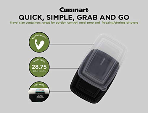 Cuisinart 1 Compartment Meal Prep Containers, 24 Piece, Set of 12 BPA Free Food Storage Containers with Lids-Reusable, Stackable Bento Box Containers-Microwave, Dishwasher, Freezer Safe-Black, 28.75oz