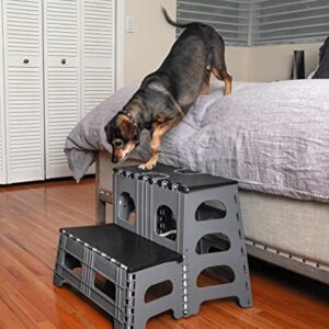 Bee Neat 2 Step Folding Step Stool for Pets and Dogs - Indoor Outdoor Foldable Pet Stairs Ideal for High Bed, Car, SUV & More – Collapsible Step Stool Ladder Supports 200lbs - Gray