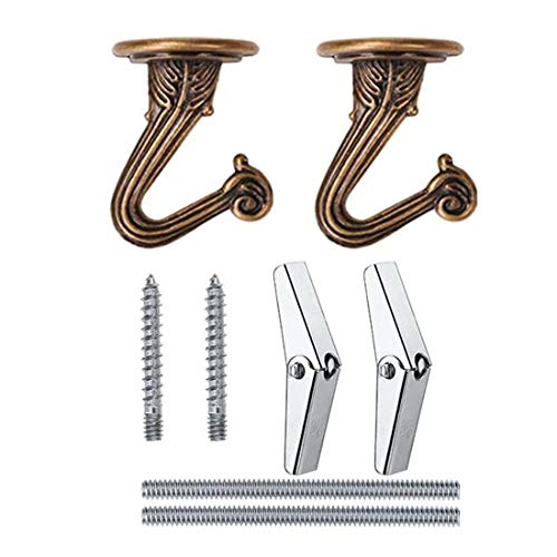 QMseller 2 Sets Metal Ceiling Hooks, Heavy Duty Swag Ceiling Hooks with Hardware for Hanging Plants/Chandeliers/Wind Chimes/Ornament (Bronze Color)