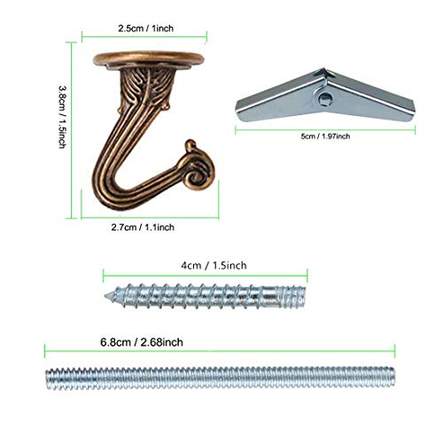 QMseller 2 Sets Metal Ceiling Hooks, Heavy Duty Swag Ceiling Hooks with Hardware for Hanging Plants/Chandeliers/Wind Chimes/Ornament (Bronze Color)