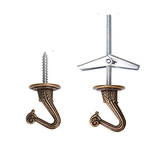 QMseller 2 Sets Metal Ceiling Hooks, Heavy Duty Swag Ceiling Hooks with Hardware for Hanging Plants/Chandeliers/Wind Chimes/Ornament (Bronze Color)