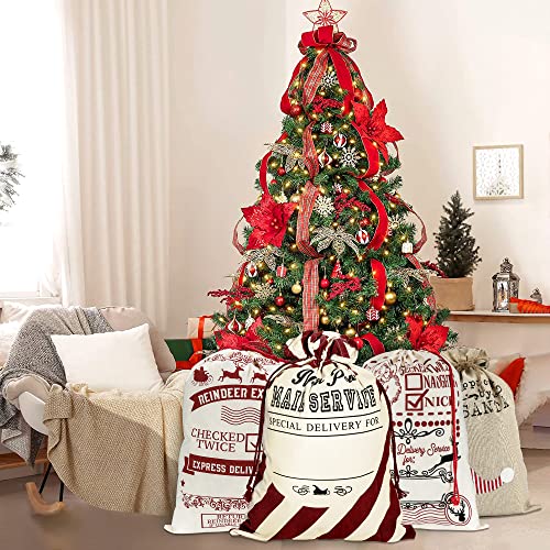 LessMo Christmas Santa Sack, Large Christmas Canvas Gift Bag with Drawstring, [Place to Write Wishes] Reusable Personalized Best Gift, for Xmas Package Storage, Christmas Party Supplies Favors