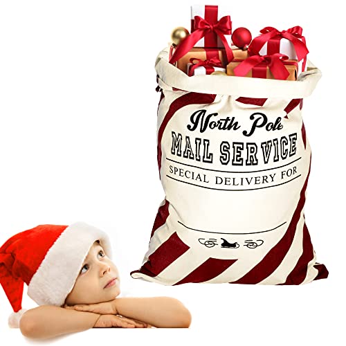 LessMo Christmas Santa Sack, Large Christmas Canvas Gift Bag with Drawstring, [Place to Write Wishes] Reusable Personalized Best Gift, for Xmas Package Storage, Christmas Party Supplies Favors