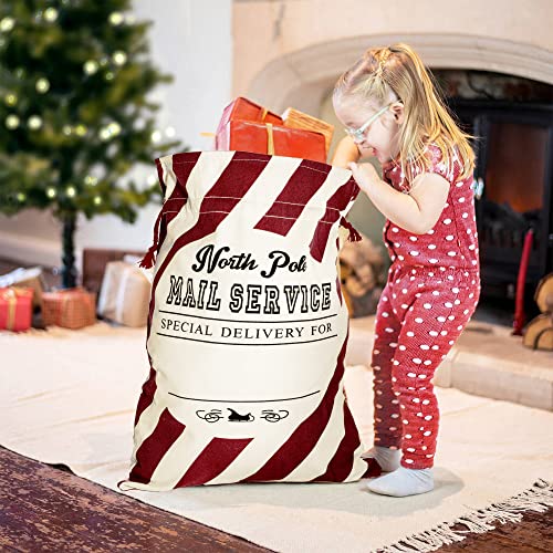 LessMo Christmas Santa Sack, Large Christmas Canvas Gift Bag with Drawstring, [Place to Write Wishes] Reusable Personalized Best Gift, for Xmas Package Storage, Christmas Party Supplies Favors