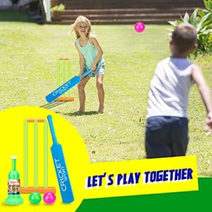 Kids Cricket Set Kids Plastic Cricket Bat Ball Stumps Set ABS Plastic Cricket Bat Set Cricket Bat and Ball Beach Wicket Stand Kit for Children Parent-Child Sports Game Gift for Boys and Girls 6-10