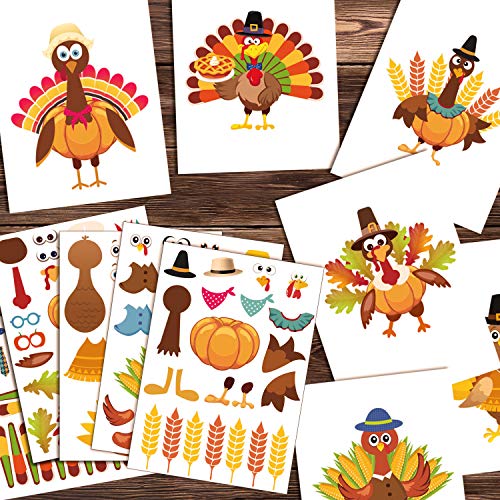 417 Pieces Make-A-Turkey Stickers Thanksgiving Stickers Party Game DIY Stickers for Kids Thanksgiving Autumn Fall Harvest Party Favors