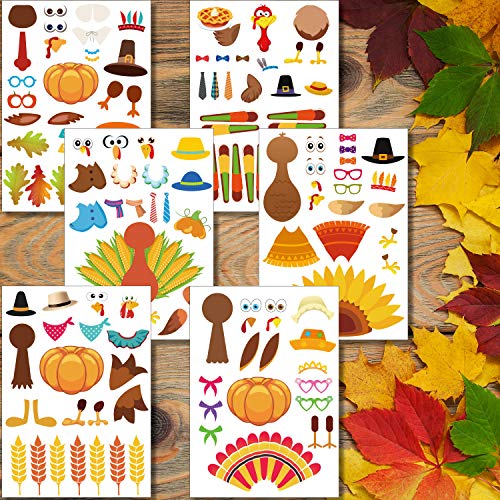 417 Pieces Make-A-Turkey Stickers Thanksgiving Stickers Party Game DIY Stickers for Kids Thanksgiving Autumn Fall Harvest Party Favors