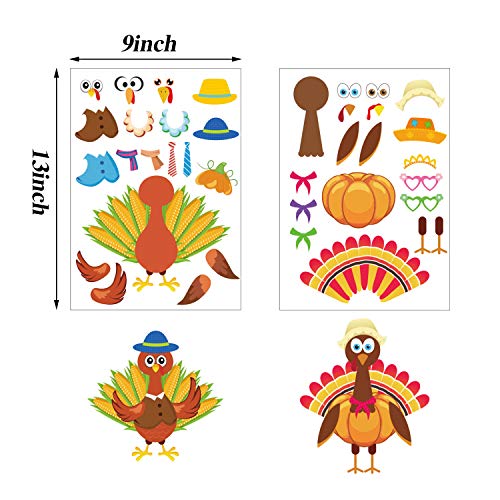 417 Pieces Make-A-Turkey Stickers Thanksgiving Stickers Party Game DIY Stickers for Kids Thanksgiving Autumn Fall Harvest Party Favors