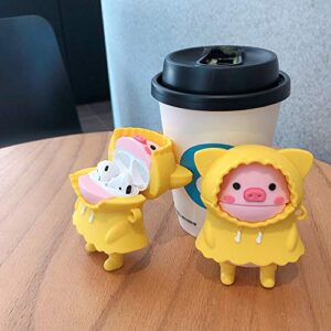 BONTOUJOUR Case Compatible with AirPods Pro, Super Cute Creative Wearing Yellow Raincoat Pink Piggy Case, Funny Kawai Standing Pig Silicone Earphone Protection Skin for AirPods Pro +Hook