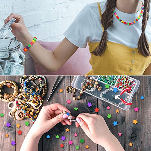 500 Pieces Star Pony Beads Large Hole Beads Multi Color Acrylic Beads Bracelet Kawaii Rainbow Necklace Jewelry Making Craft Beads for Christmas Valentine's Day Present