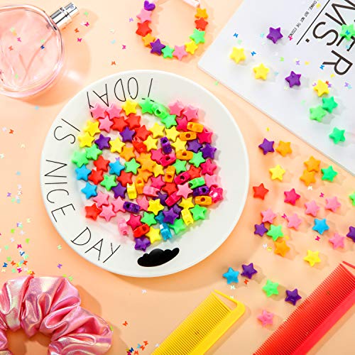 500 Pieces Star Pony Beads Large Hole Beads Multi Color Acrylic Beads Bracelet Kawaii Rainbow Necklace Jewelry Making Craft Beads for Christmas Valentine's Day Present