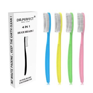 dr pefect extra hard & firm toothbrush bpa free large long head whitening teeth pack of 4