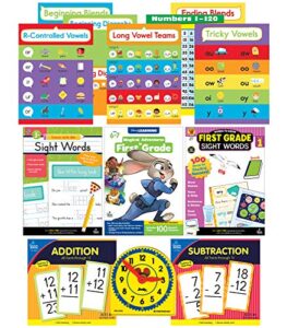 carson dellosa (cas0p) first grade homeschool kit for kids – elementary math, phonics, sight word activities, learn to tell time for learn at home (8pc) (145191)