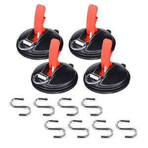 queta set of 4packs vacuum suction cup anchor with securing hooks, heavy duty car strap suction cup hooks for car&kitchen&bathroom&restroom