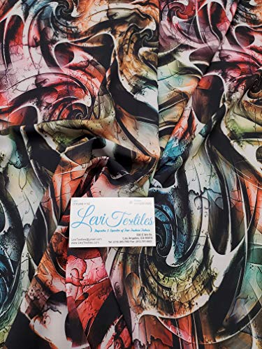 Levi Textiles, INC. Stretch Imitation Silk Chiffon Spandex Digital Print - 4 Way Stretch - 90/10 Stretch- 58/60" - Sold BTY (Ghost Waves)