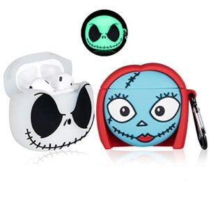 jowhep case for airpod 2/1 silicone carton design cute cover fashion kawaii funny skin protective shell for airpods 1/2 shockproof cases with keychain kids teens girls, jack sally 2 packs