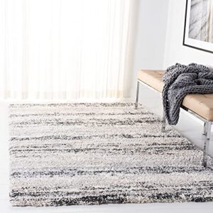 safavieh fontana shag collection 3' x 5' ivory/grey fnt842a modern stripe non-shedding living room bedroom dining room entryway plush 2-inch thick area rug