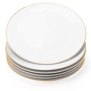 gsain 10.5” porcelain dinner plates with golden rim, stackable off-white ceramic round serving plate for salad, dessert, steak, pasta (set of 6)
