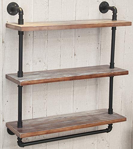 BIXIRAO Industrial Wall Mounted Iron Floating Pipe Shelves/Shelving/Racks/Storage/Bookcases/Brackets, DIY Open Bookshelves/Shelving for Kitchen/Office, Retro Black (3-Tier Floating Shelves)