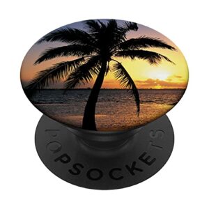 Sunset Beach Tropical Palm Tree Blue Ocean Sea Nature PopSockets Swappable PopGrip