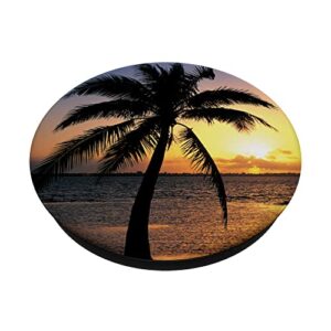 Sunset Beach Tropical Palm Tree Blue Ocean Sea Nature PopSockets Swappable PopGrip