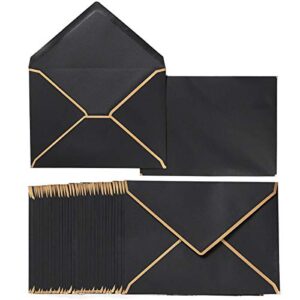 50 pack a7 envelopes 5 x 7 card envelopes self-adhesive v flap envelopes with gold border for office, wedding gift cards, invitations, graduation, baby shower, parties (black)