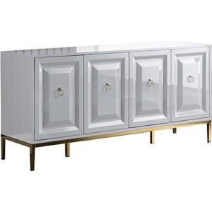 best master furniture tatiana high gloss lacquer sideboard/buffet with gold trim, white