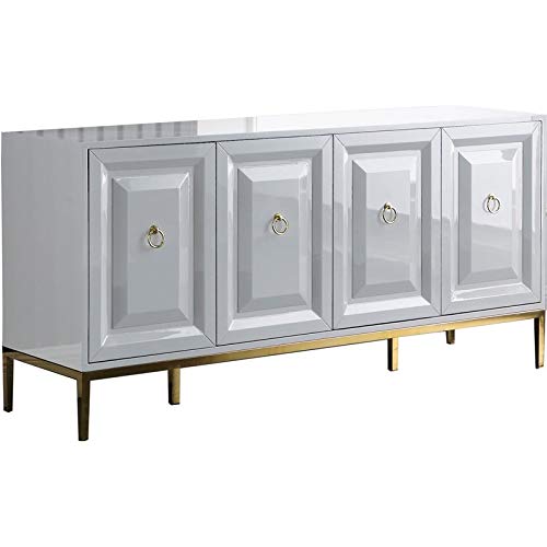 Best Master Furniture Tatiana High Gloss Lacquer Sideboard/Buffet with Gold Trim, White
