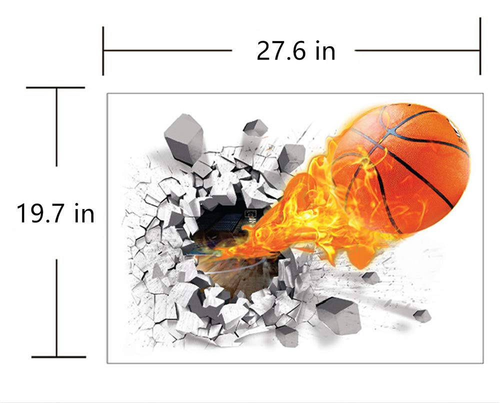 OFISSON Large Basket Ball 3D Cracked Wall Sticker Bedroom Playroom Removable Large Decal for Kids (Girls and Boys) Playroom (27,6"x19,7") (Ball on fire)