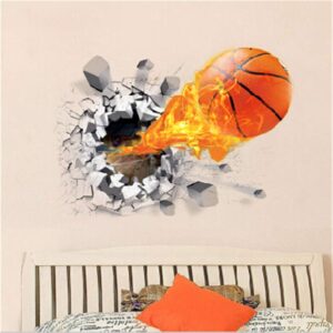 OFISSON Large Basket Ball 3D Cracked Wall Sticker Bedroom Playroom Removable Large Decal for Kids (Girls and Boys) Playroom (27,6"x19,7") (Ball on fire)