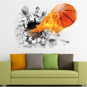 OFISSON Large Basket Ball 3D Cracked Wall Sticker Bedroom Playroom Removable Large Decal for Kids (Girls and Boys) Playroom (27,6"x19,7") (Ball on fire)