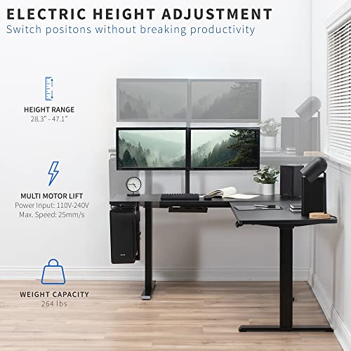 VIVO Electric Multi-Motor Height Adjustable Corner 3 Leg Standing Desk Frame, Frame Only, Sit Stand Ergonomic L Frame with Push Button Controller, Black, DESK-V123EB