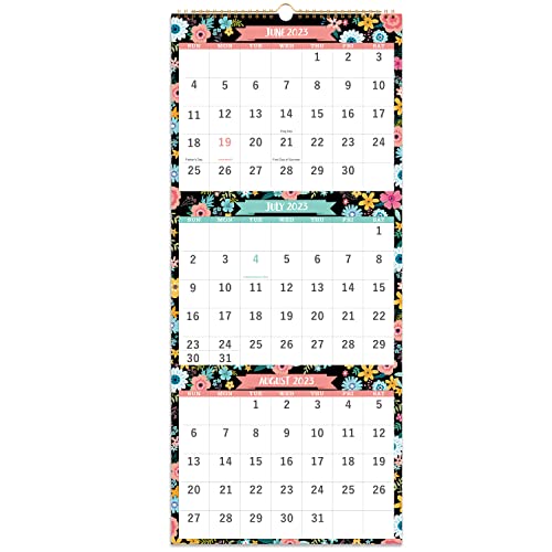 Calendar 2023-2024 - 3 Month Display Wall Calendar (Folded in one Month), 11.3" x 26" (when opened), Jul 2023 - Jun 2024, Vertical Calendar with Thick Paper, For Daily Organizing & Planning