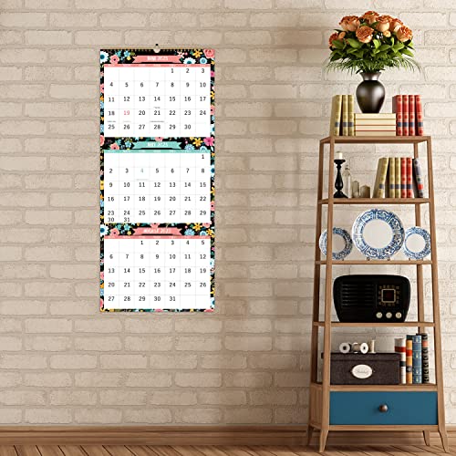 Calendar 2023-2024 - 3 Month Display Wall Calendar (Folded in one Month), 11.3" x 26" (when opened), Jul 2023 - Jun 2024, Vertical Calendar with Thick Paper, For Daily Organizing & Planning