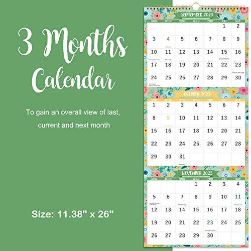 Calendar 2023-2024 - 3 Month Display Wall Calendar (Folded in one Month), 11.3" x 26" (when opened), Jul 2023 - Jun 2024, Vertical Calendar with Thick Paper, For Daily Organizing & Planning